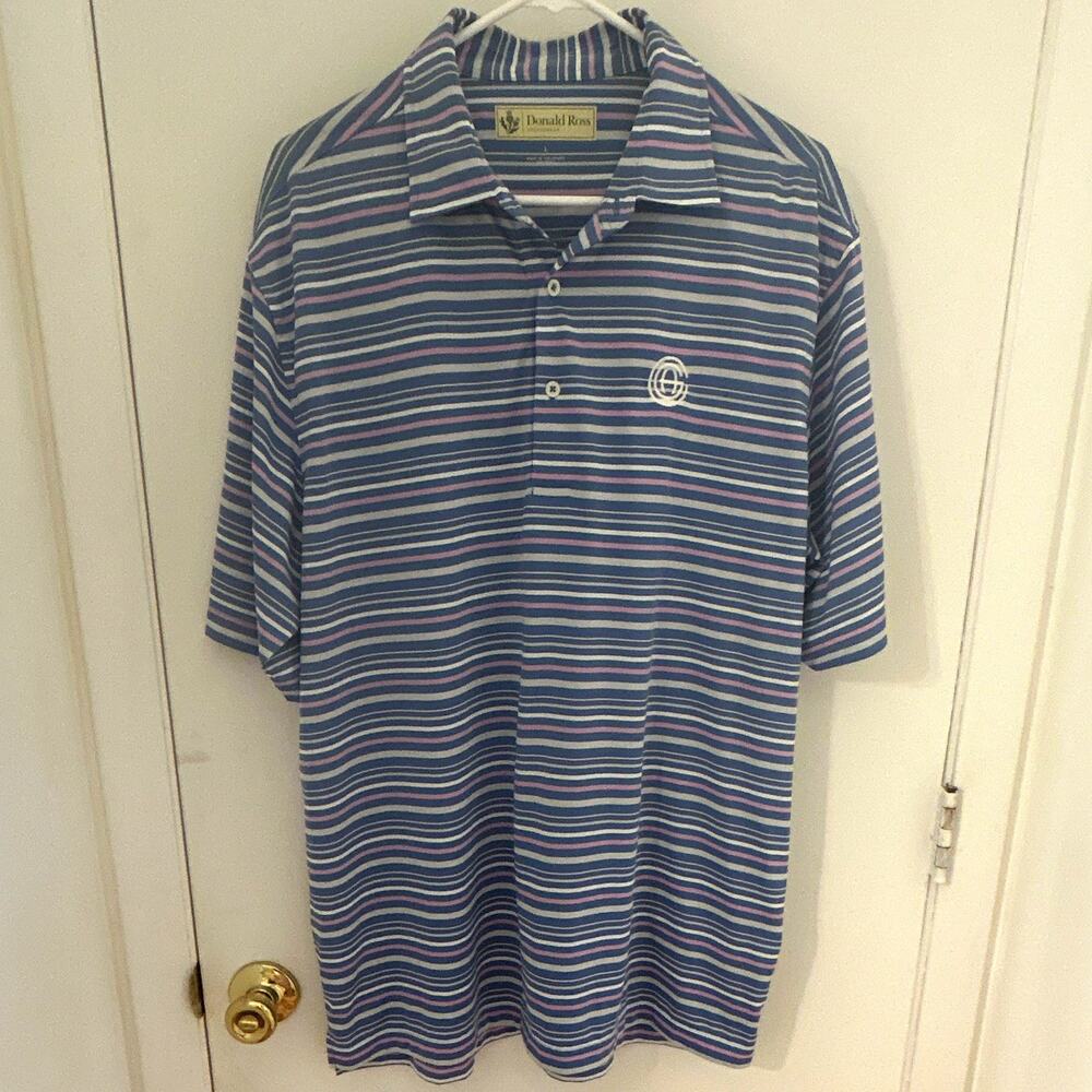 Donald Ross Sportswear Men's L Blue Striped Short Sleeve Polyester Polo